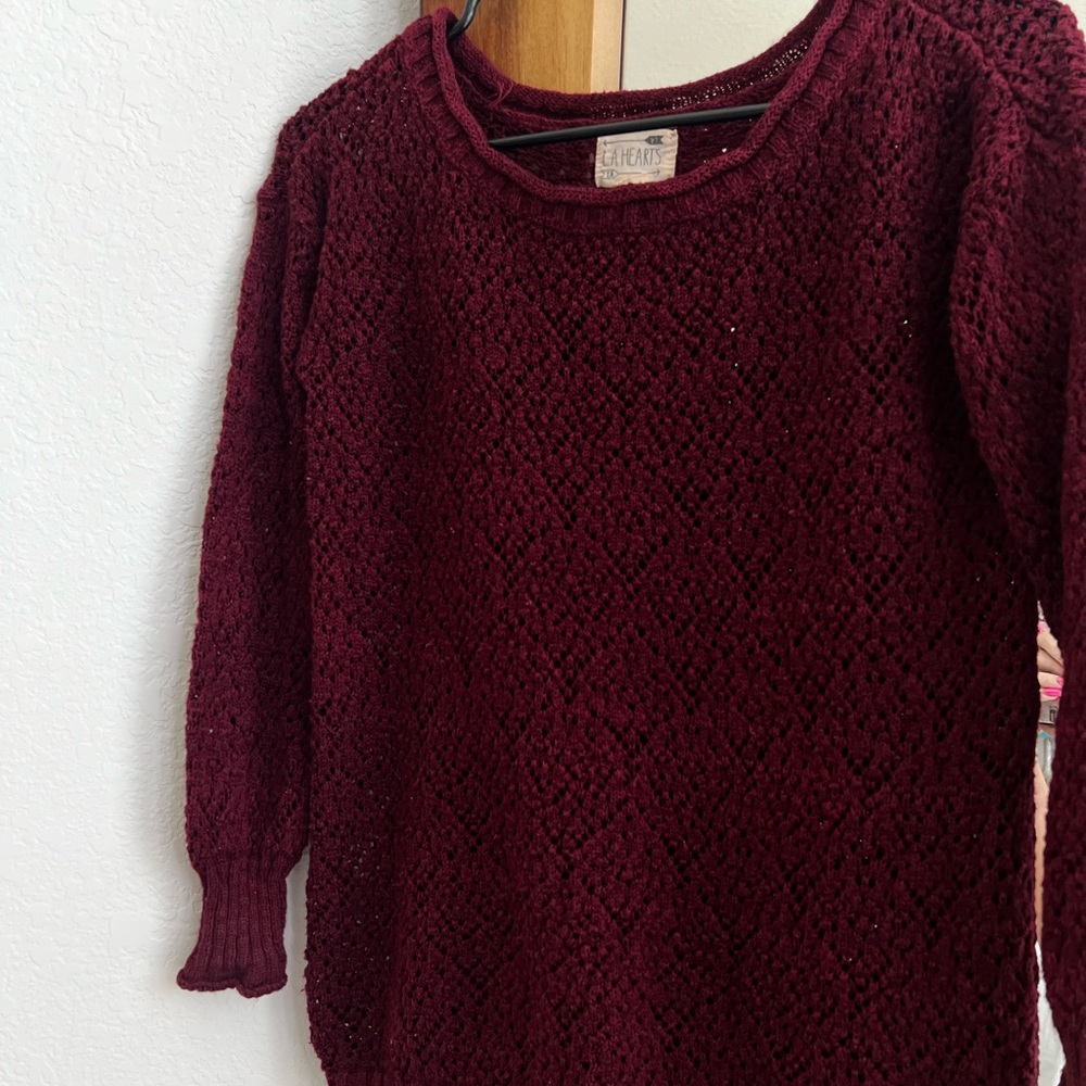 LA Hearts Deep Burgundy Crew Neck Sweater
